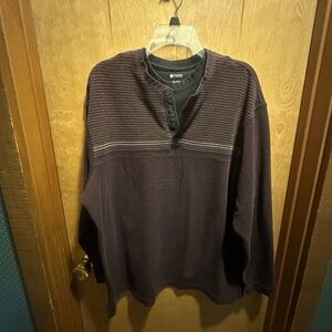 Haggar Men's Size XXL Plum Beige Stripe Long Sleeve Pullover Henley Sweater